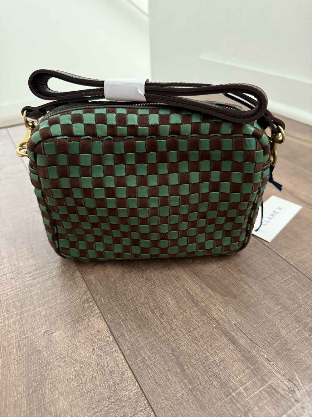 Clare V Brown and Green Woven Checkerboard Crossbody - Picture 4 of 8